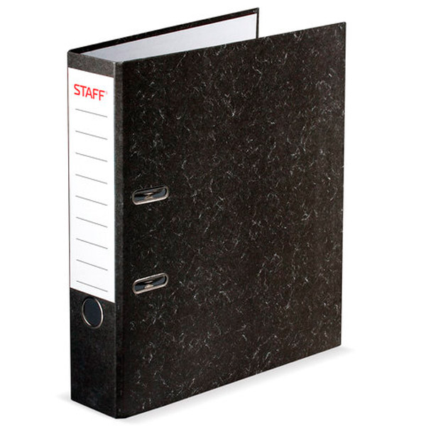 Регистратор A4, ширина корешка 70 мм, цвет черный мрамор, корешок черный, STAFF, бумага, Россия