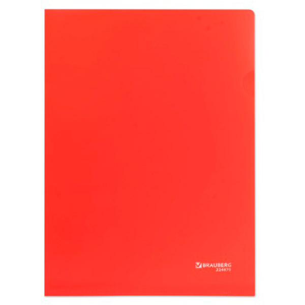 Папка-уголок A4, BRAUBERG, пл. 150 мкм, непрозрачная, цвет красный, отделений 1, Россия