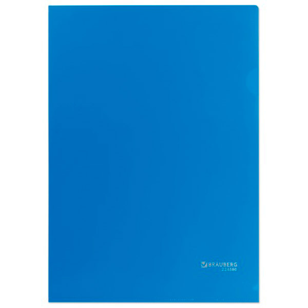 Папка-уголок A4, BRAUBERG, пл. 150 мкм, непрозрачная, цвет синий, отделений 1, вырез для извлечения бумаг, Россия
