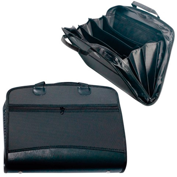 Папка-портфель BRAUBERG, пластик, A4+, отделений 4, 375х305х60 мм, замок-молния, цвет черный, Россия