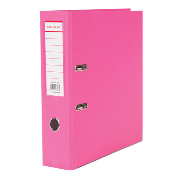 Регистратор A4, ширина корешка 80 мм, цвет розовый, BRAUBERG, защита нижнего края папки, ПВХ, Россия