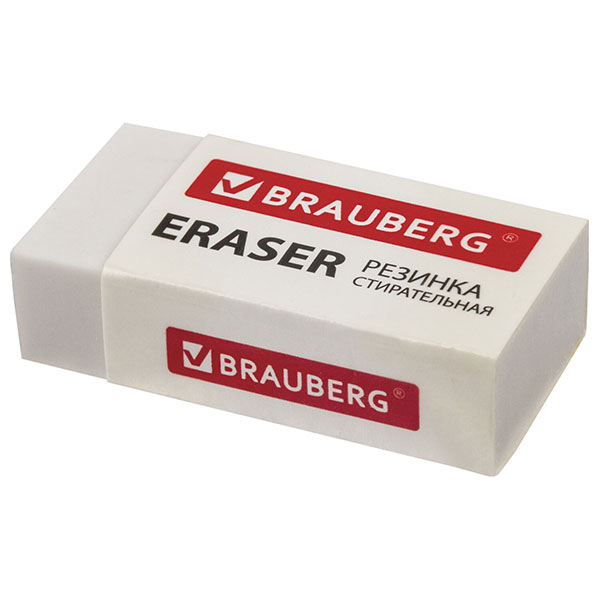 Ластик BRAUBERG, "Original", термопластичная резина, 38*20*10 мм, цвет белый, футляр картонный держатель, Китай