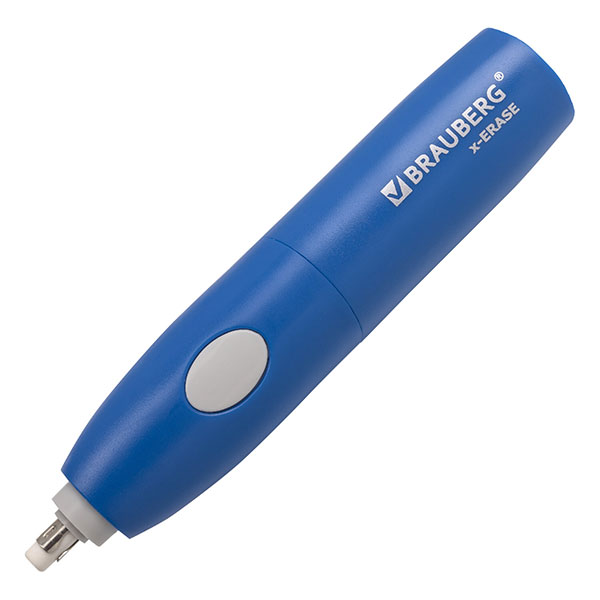 Ластик электрический BRAUBERG, "X-ERASE", питание от 2 батареек ААА, корпус пластик, синий, в комплекте: 16 сменных ластиков + 2 пластиковых держателя для насадок, Китай