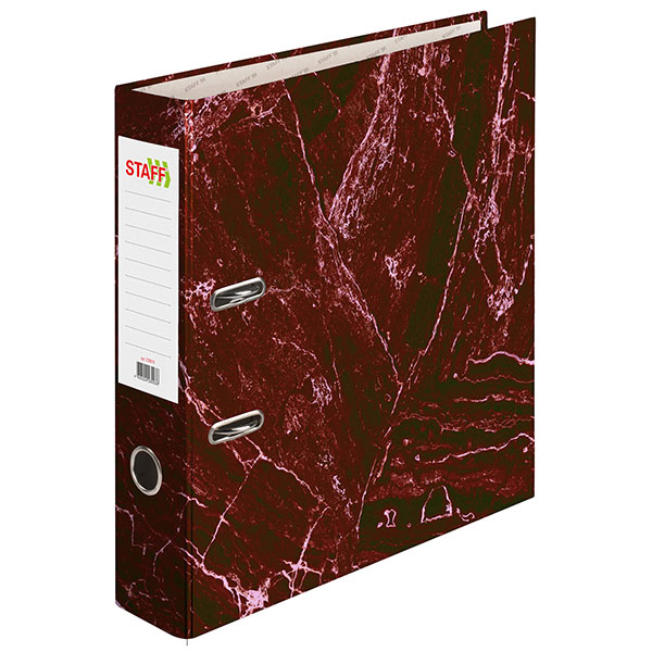 Регистратор A4, ширина корешка 70 мм, цвет красный мрамор, корешок красный, STAFF, "Бюджет", бумага, в упаковке 1 шт., Россия