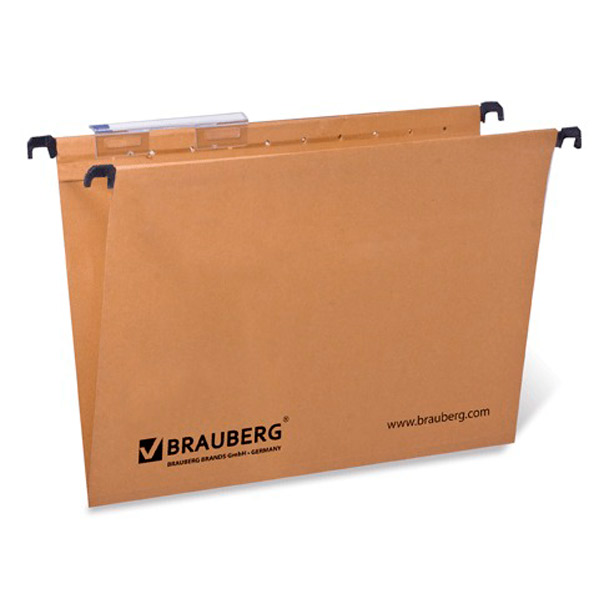 Подвесная папка BRAUBERG, A4, 80 листов, картон, пл. 240 г/м2/мкм, цвет коричневый, комплект 10 шт., Италия