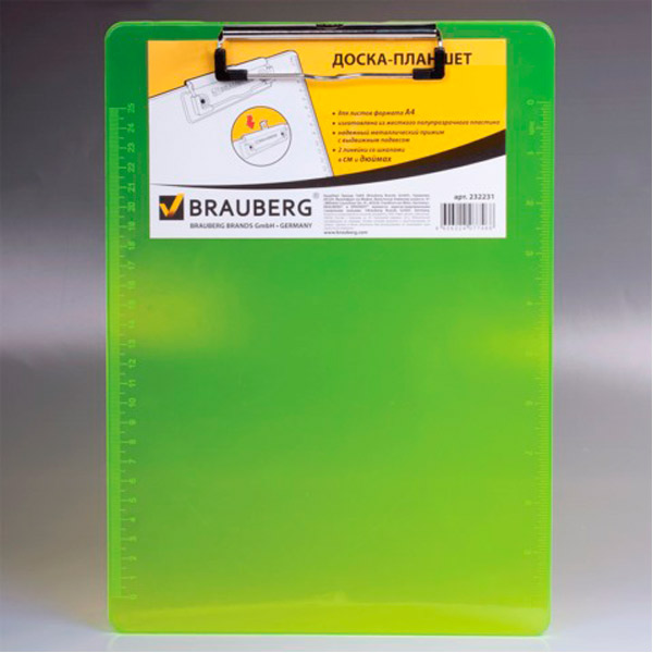 Планшет (клипборд) A4, цвет неоновый желтый, BRAUBERG, "Energy", пластик, Китай