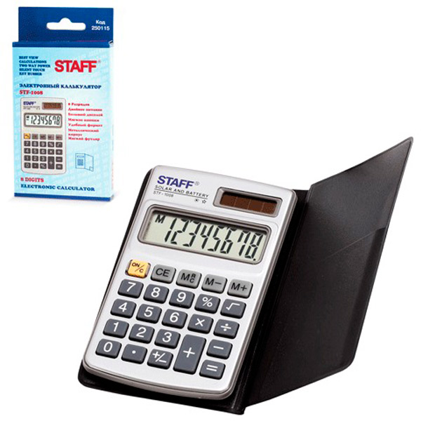 Калькулятор карманный STAFF, STF-1008, 8 разрядов, двойное питание, Китай