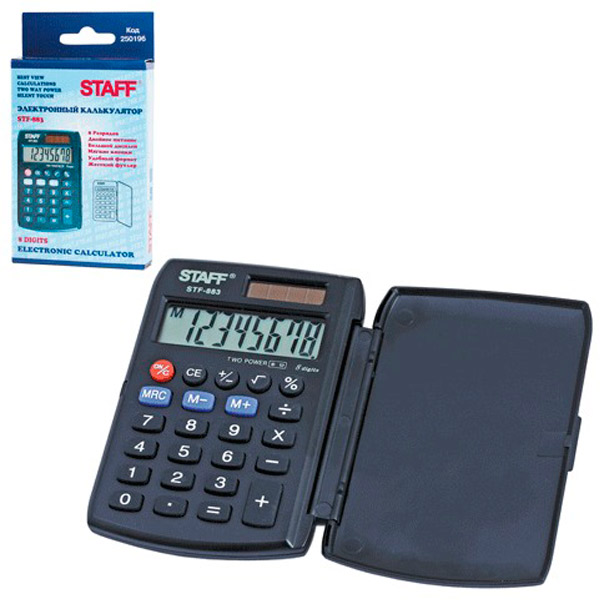 Калькулятор карманный STAFF, STF-883, 8 разрядов, двойное питание, цвет черный, Китай
