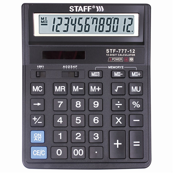 Калькулятор наст. 12 разр., STAFF STF-777, расчет наценки, двойное питание, две памяти, 210x165мм, ЧЕРНЫЙ