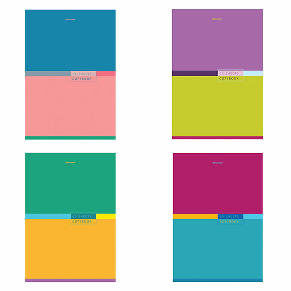 Тетрадь А4 крепление скрепка,  60л, клетка, BRAUBERG, "Color", обложка мелованный картон, Россия