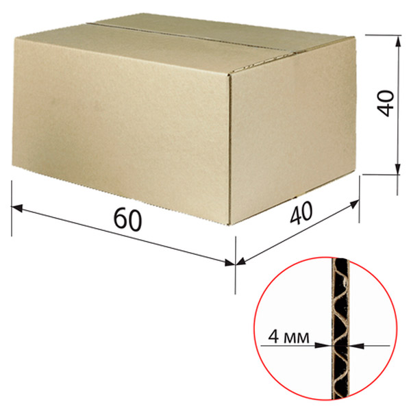 Короб картонный 600*400*400 мм, гофрокартон, Т-22, профиль C, цвет бурый, Россия