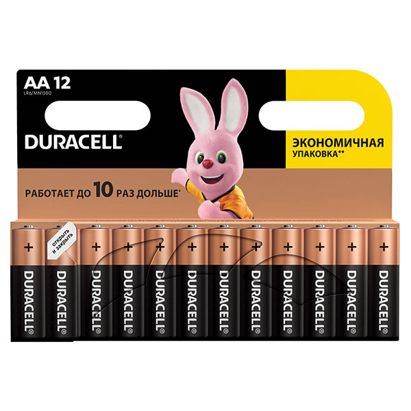 Батарейки АА (пальчиковые, LR6), алкалиновые, упак/12шт, Duracell, "Basic", Бельгия