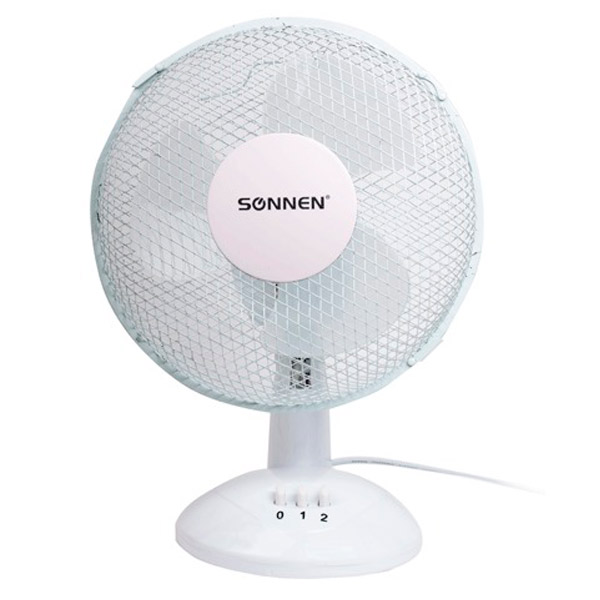 Вентилятор настольный SONNEN, TF-25W-23, диаметр 23 см, 25 Вт, 2 скоростных режима, цвет белый, Китай
