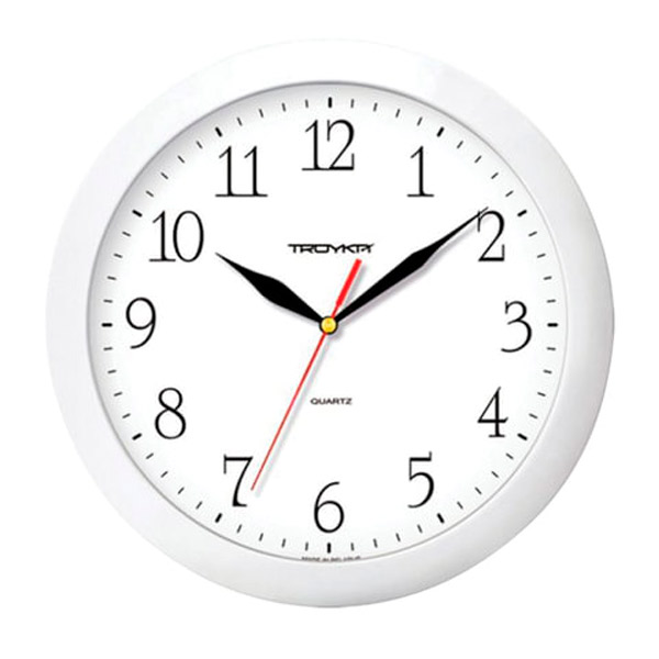 Часы настенные Troyka, 11110113, круглые, цвет рамки белый, циферблат белый, Беларусь