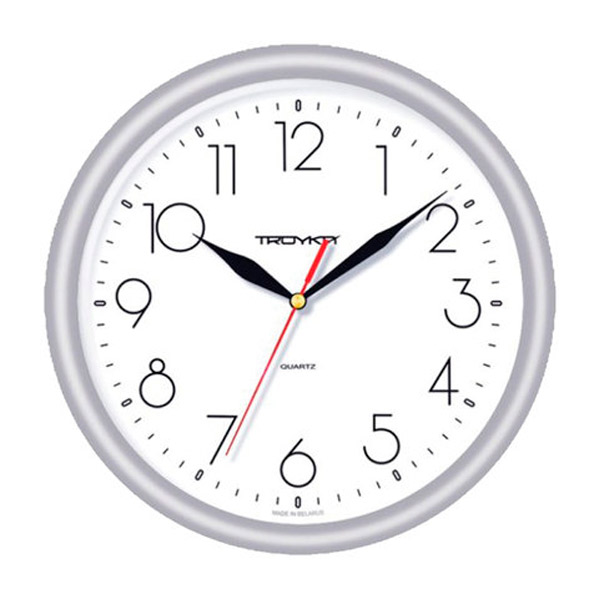 Часы настенные Troyka, 21270212, 21270212, круглые, цвет рамки серебристый, циферблат белый, Россия
