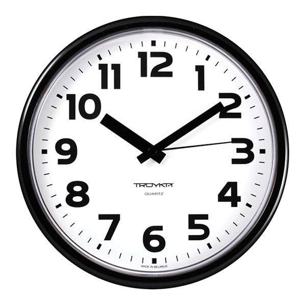 Часы настенные Troyka, 91900945, круглые, цвет рамки черный, циферблат белый, Беларусь