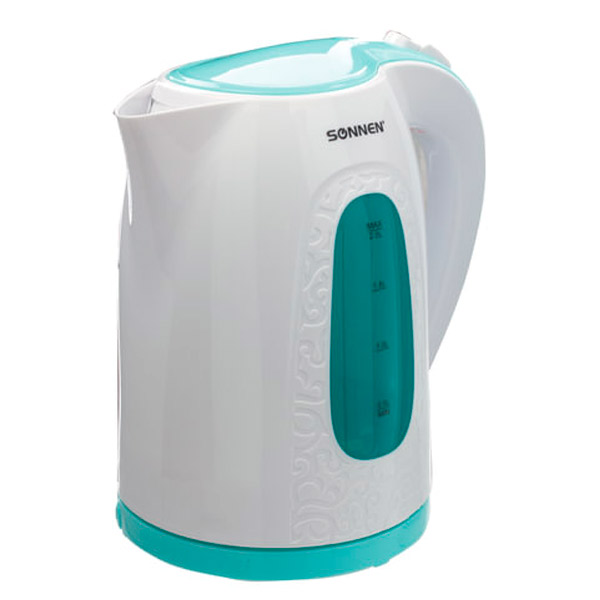 Чайник SONNEN KT-2016, 2,0л, 2200Вт, закрытый нагревательный элемент, пластик, белый/голубой,453417