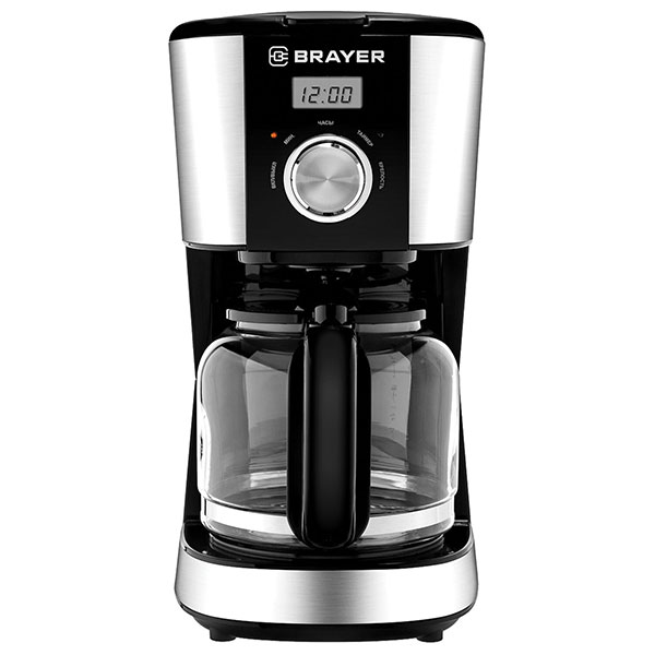 Кофеварка капельная, Brayer, BR1122, 1,5 л,  900 Вт, цвет черный/серебристый, Китай