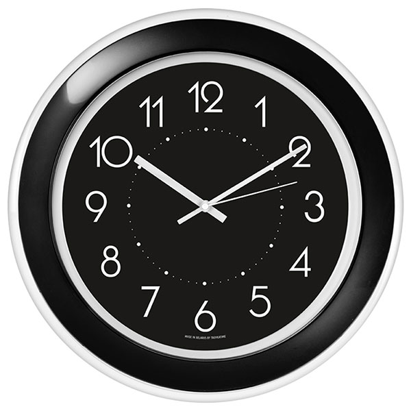 Часы настенные Troyka, 122201202, круглые, цвет рамки черный, циферблат черный, Беларусь
