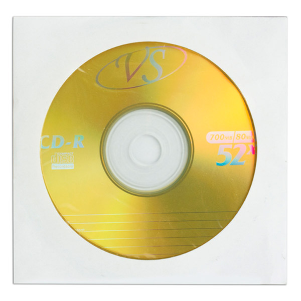 Диск тип CD-R, 0,7 GB, в упаковке 1 шт., VS, скорость записи 52x, бумажный конверт, Тайвань
