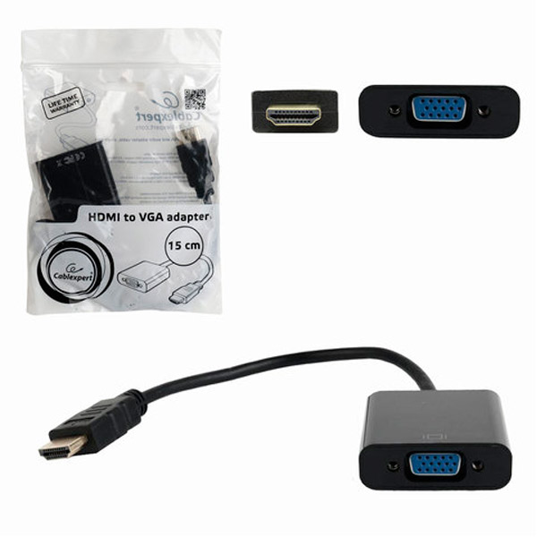 Переходник CABLEXPERT, A-HDMI-VGA-04, 0,15 м, HDMI,VGA, цвет черный, Китай