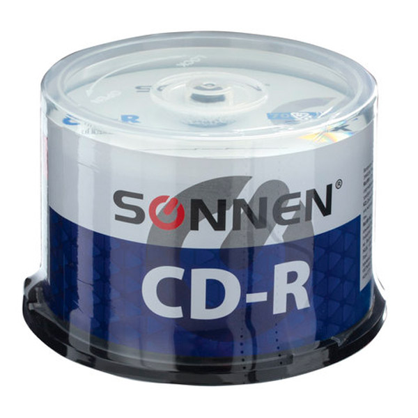 Диск тип CD-R, 0,7 GB, в упаковке 50 шт., SONNEN, скорость записи 52x, cake box, Вьетнам
