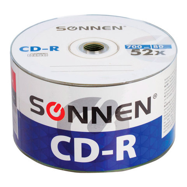 Диск тип CD-R, 0,7 GB, в упаковке 50 шт., SONNEN, скорость записи 52x, bulk, Вьетнам