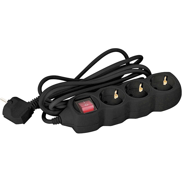 Удлинитель SONNEN, U-133GS, 3 розетки,  3 м, заземление, 10 А, цвет черный, Китай