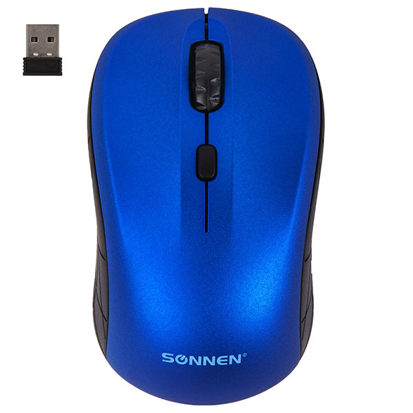 Мышь компьютерная беспроводная, оптическая, SONNEN, V-111, usb, 4 кнопки, цвет синий