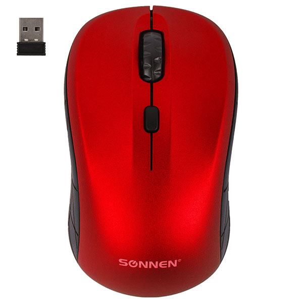 Мышь компьютерная беспроводная, оптическая, SONNEN, V-111, usb, 4 кнопки, цвет красный
