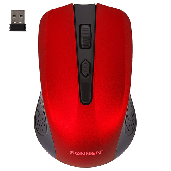 Мышь компьютерная беспроводная, оптическая, SONNEN, V99, usb, 4 кнопки, цвет красный