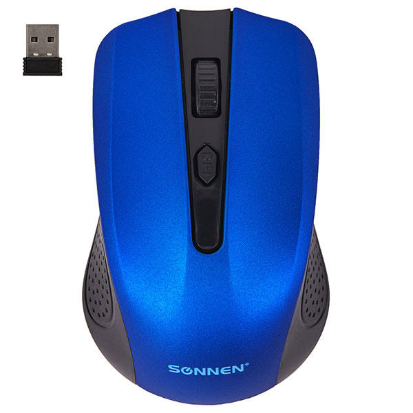 Мышь компьютерная беспроводная, оптическая, SONNEN, V99, usb, 4 кнопки, цвет синий