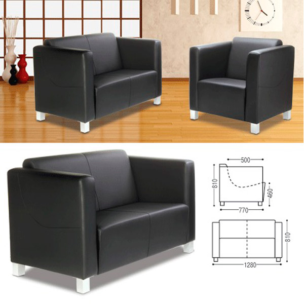 Диван двухместный, RAMART, "Милано", 810*1280*770 мм, с подлокотниками, экокожа, матовая, цвет черный, Россия