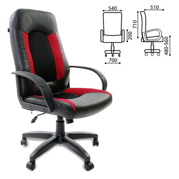 Кресло для руководителя BRABIX, "Strike EX-525", цвет черный/бордовый, ткань, экокожа, кожзаменитель, Россия