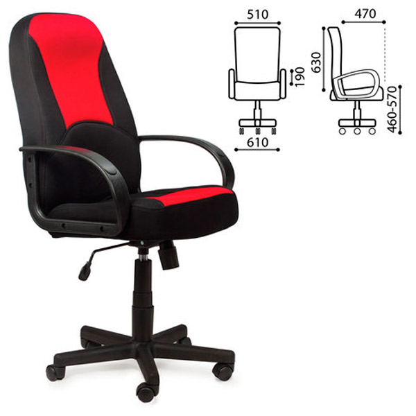 Кресло для руководителя BRABIX, "City EX-512", цвет черный/красный, "экокожа", в сочетании с тканью серии TW, Россия