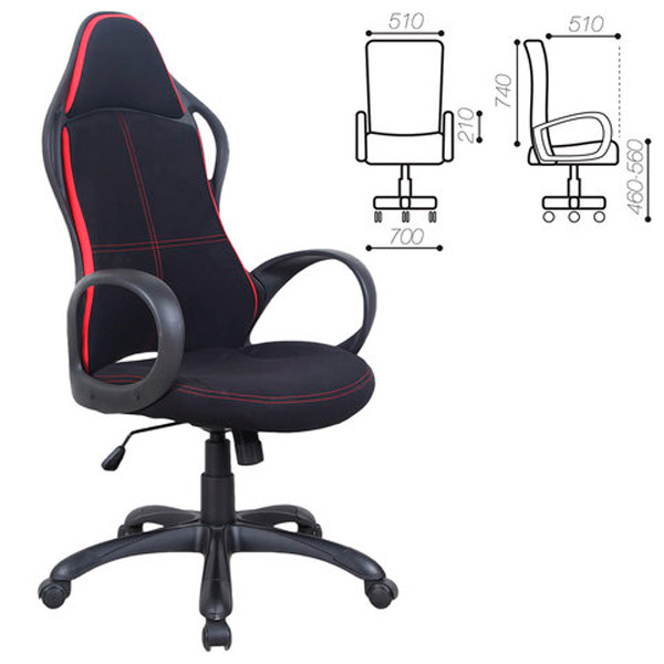 Кресло для руководителя BRABIX, "Force EX-516", цвет черный/вставки красные, ткань, Китай