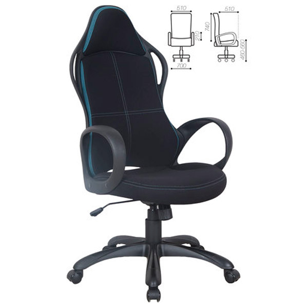 Кресло для руководителя BRABIX, "Force EX-516", цвет черный/вставки синие, ткань, Китай