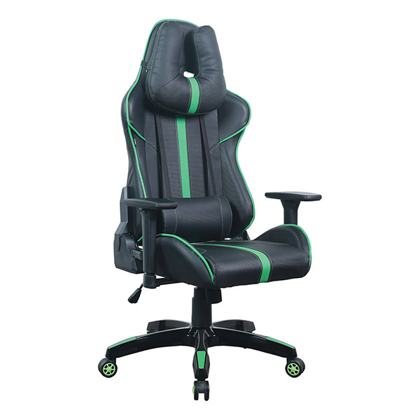 Кресло компьютерное игровое BRABIX, "GT Carbon GM-120", в комплекте: две подушки, экокожа, цвет черный/зеленый, 531929, Китай
