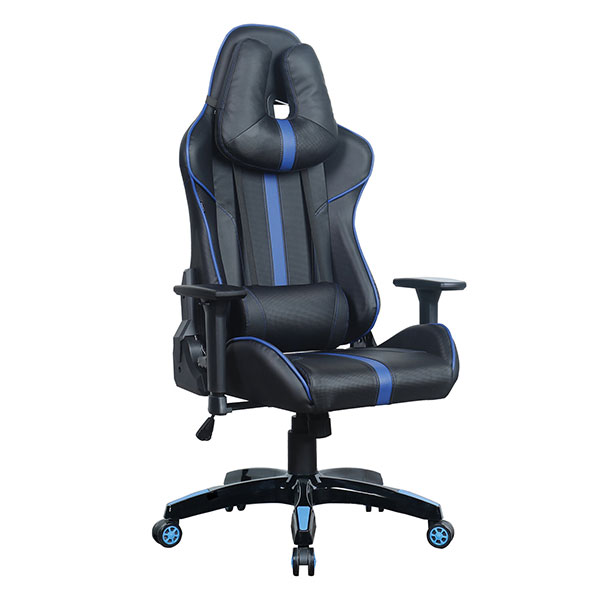 Кресло компьютерное игровое BRABIX, "GT Carbon GM-120", в комплекте: две подушки, экокожа, цвет черный/синий, 531930, Китай