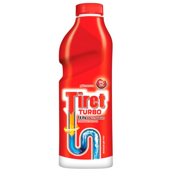 Средство для прочистки труб Tiret, "Turbo", 1000 мл, гель, Россия