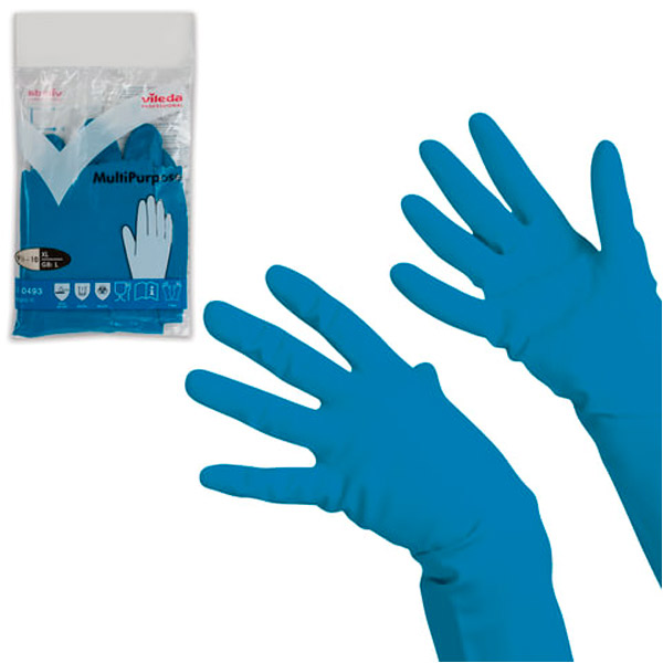 Перчатки резиновые, р-р XL, внутр.напыление хлопковое, Vileda, цвет синий, 102590, Малайзия