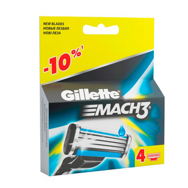 Сменные кассеты для бритья GILLETTE, "Mach3", для мужчин, в упаковке 4 шт., Германия