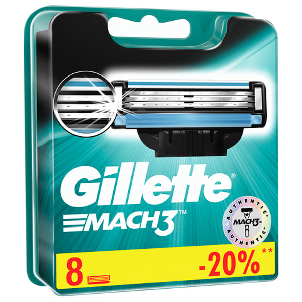 Сменные кассеты для бритья GILLETTE, "Mach3", для мужчин, в упаковке 8 шт., Германия