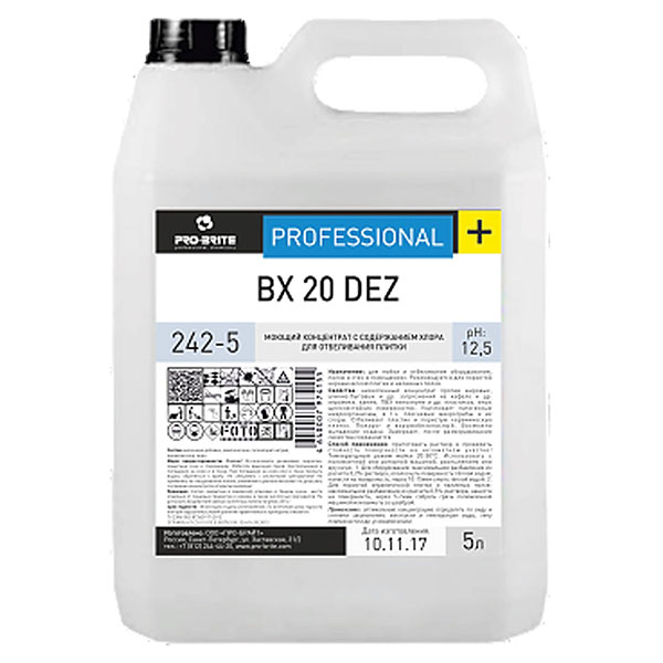 Средство моющее щелочное для поверхностей с отбеливающим эффектом, Pro-Brite, "BX 20 DEZ", 5000 мл, концентрат, Россия