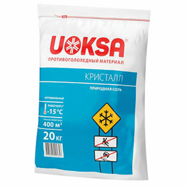 Противогололедный реагент UOKSA, "КрИстал", 20 кг, соль, Россия