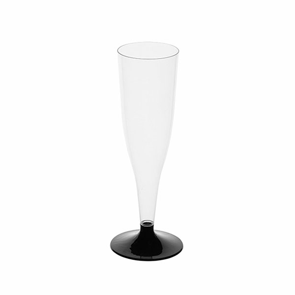 Бокал одноразовый 150мл для шампанского "Флюте" пластиковый черная низкая ножка, ВЗЛП, ШК0617, 1009П/Ч