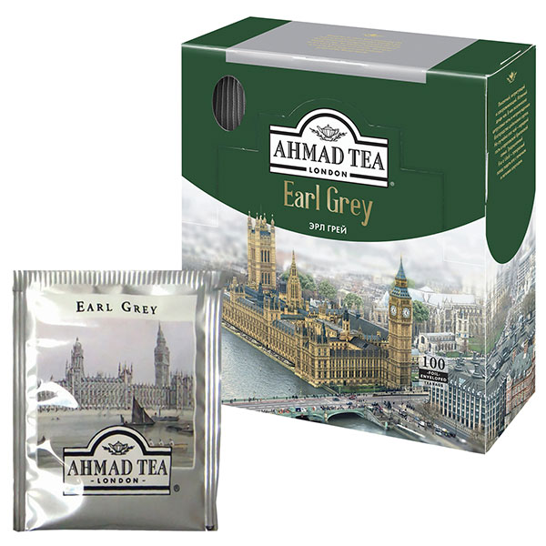 Чай пакетированный Ahmad Tea, "Earl Grey", черный, с бергамотом, 100 пакетиков по 2 г, Россия, 595i-08