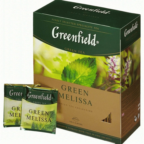 Чай пакетированный Greenfield, "Green Melissa", зеленый, с мелиссой и мятой, 100 пакетиков по 1,5 г, Россия, 0879
