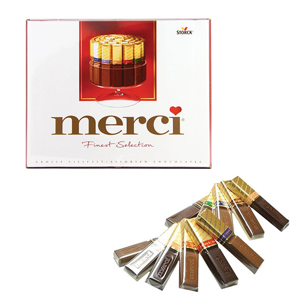 Конфеты шоколадные, Merci, вес  250 г, упаковка картонная коробка, Германия