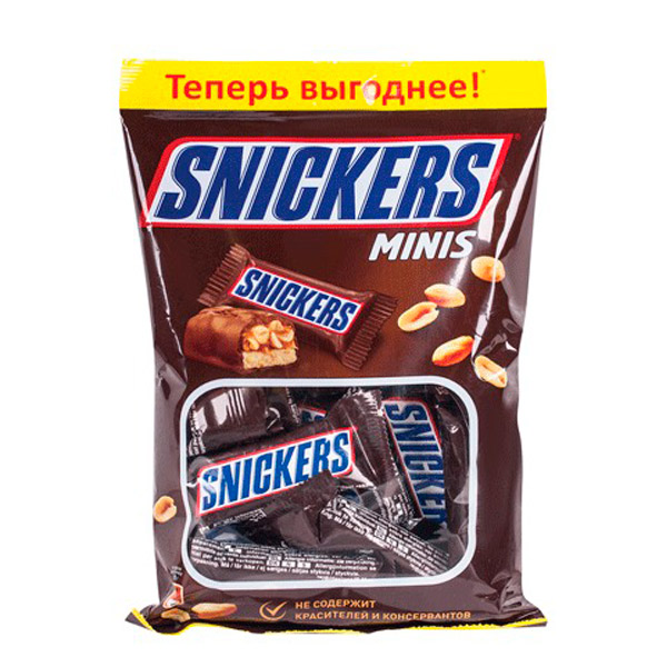 Батончик шоколадный, Snickers, "Minis", комплект в упаковке мультипак, вес 180 г, Россия